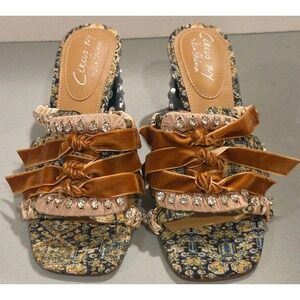 Circus NY Sam Edelmam Heeled Sandal Vera Block Multi 8.5 Funky Bling Green Tan